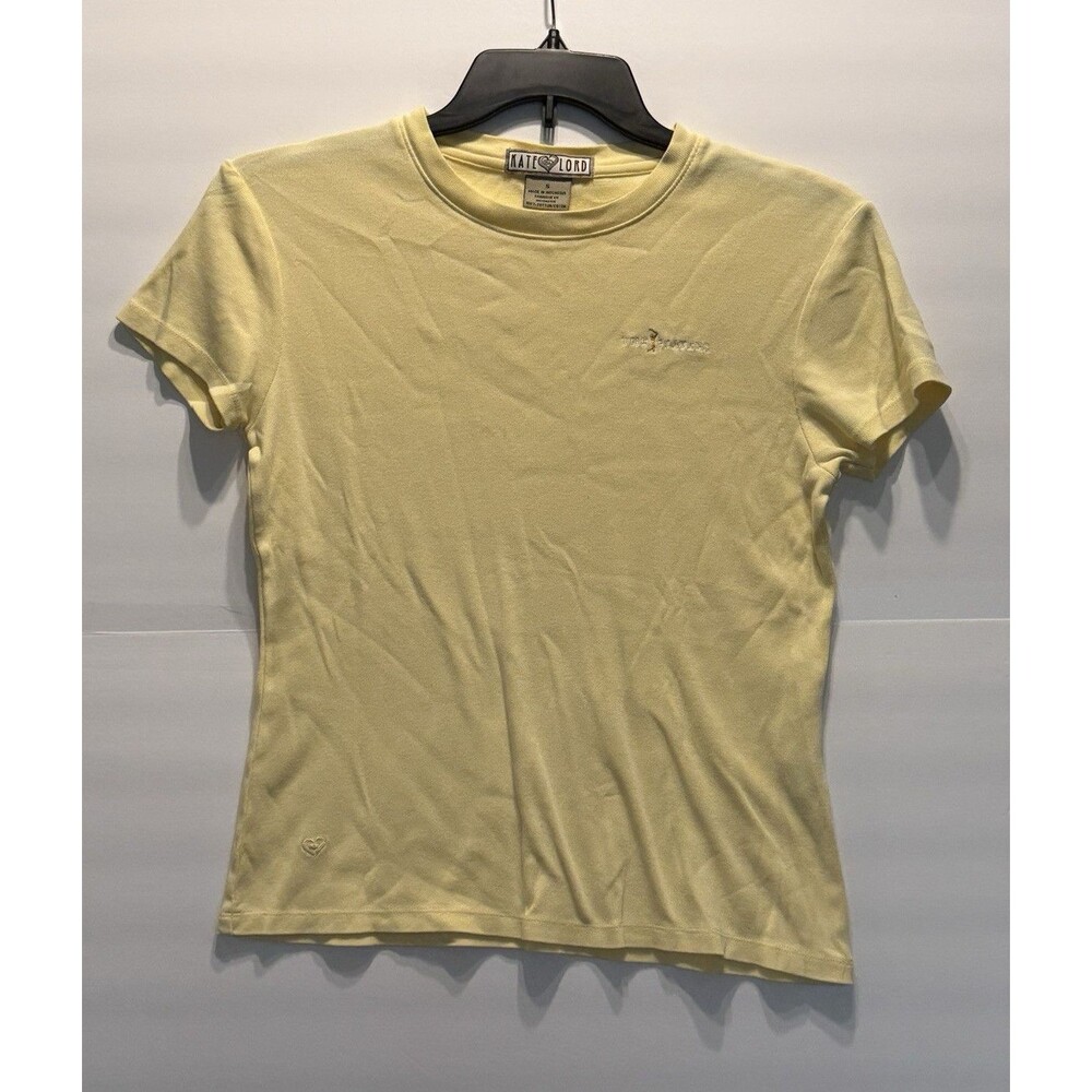 Kate Lord Women's Yellow Knit Crew Neck Embroidered The Players Tee S